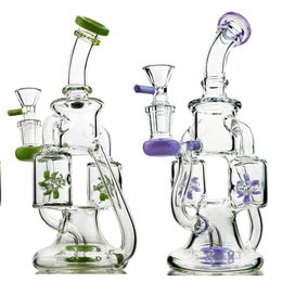 Double Recycler Bangs En Verre Narguilés Hélice Spinning Percolater Conduite D'eau Coloré Violet Vert Fumer Pipes Moulin À Vent Perc Dab Rigs Avec 14mm Joint Bol XL167