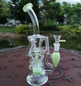 Dubbele recycler perc glas roze bong 10 inch fab ei turbine perc olie dab rigs 14mm waterleidingen gebogen type bongen met kom