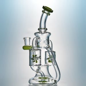 Double Recycleur Hélice Percolater Narguilés Bang En Verre 2 Couleurs Vert Violet Pipe À Eau Unique Dab Oil Rigs avec Bol XL167