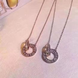 Collier pendentif double anneau amour designer Colliers pleins de diamants Bijoux pour femmes hommes titane acier clavicule chaîne amateurs cadeau303v