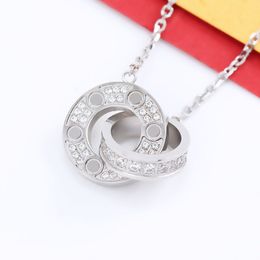 Dubbele ringen Charm kettingen voor vrouwen mode verloving sieraden ontwerper ingelegde zirkoon hypoallergeen vergulde gouden ketting paar hang ketting trendy