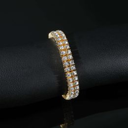 Bracelet exagéré pour hommes à Double rangée de diamants, tout en diamant d'eau, pour boîte de nuit