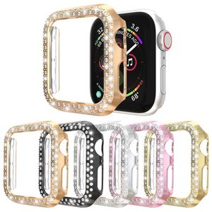 Dubbele rijen diamanten kast voor Apple Watch 8 Ultra 49mm SE Serie 7 6 5 4 3 Luxe dames dames dekking pc diamanten beschermer bumperhoes