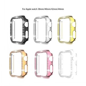 Dubbele rijen diamanten horlogekas voor Apple Watch Case 38mm 42 mm 40 mm 44 mm 41 mm 45 mm 49 mm Band PC Harde cover voor IWatch Series 7 6 SE 5 4 3 2 1 NIEUW