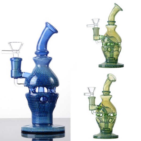 Hot 8 pulgadas Heady Galss Bongs Unique Hookahs Faberge Fab Egg Bong Blue Green Water Pipes Showerhead Perc Percolador Smoking Pipe 14mm Joint Dab Rigs con tazón