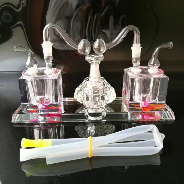 Cachimba siamesa doble con lámpara de alcohol, venta al por mayor de cachimba de vidrio, accesorios de tubería de agua de vidrio, envío gratis