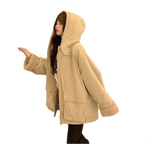 Chaquetas de doble cara para mujer, forro holgado coreano con capucha de pelusa, invierno, 2022