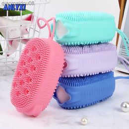 Double face silicone bain moussant corps brosse avec savon stockage éponge massage cuir chevelu épurateur peau propre douche exfoliant gant