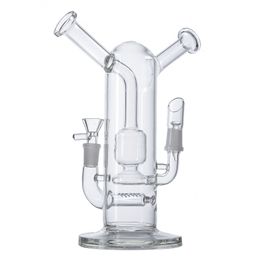 Dubbele zijspanhekglas Bongs inline PERC Hookahs Splashguard beide kruiden en concentreert waterleidingen 14,5 mm mannelijk vrouwelijk gewricht WP2285