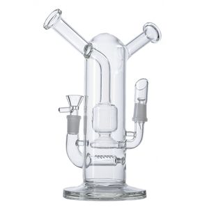 Dubbele zijspanhekglas Bongs inline PERC Hookahs Splashguard beide kruiden en concentreert waterleidingen 14,5 mm mannelijk vrouwelijk gewricht WP2285