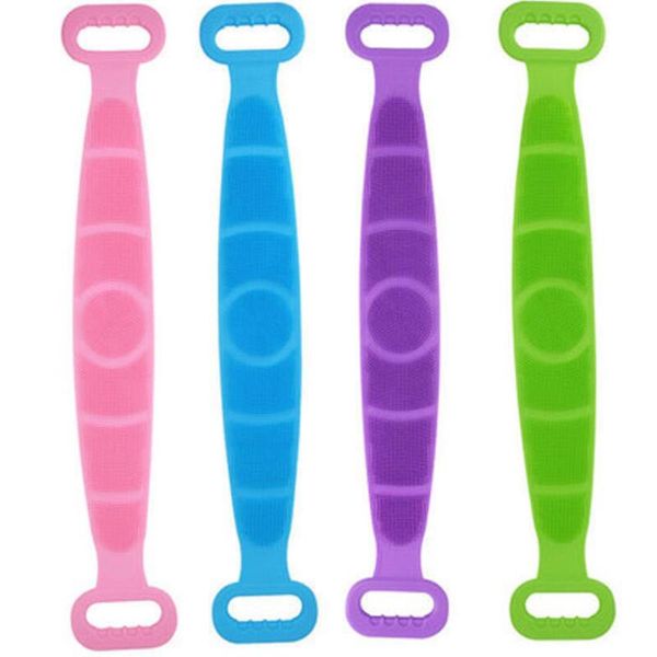 Double face dos gommage Gel de silice corps brosse de Massage salle de bain silicone dos tige de lavage longue poignée serviette de bain ceinture LX2594