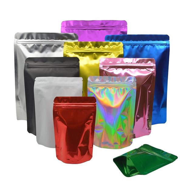 Double face brillant multi couleurs refermable Ziplock Mylar sac stockage des aliments sacs en papier d'aluminium étui d'emballage en plastique pochettes anti-odeurs