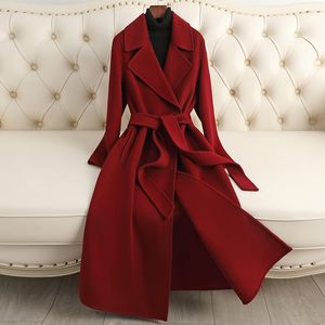 Dubbelzijdige kasjmier jas voor dames in 2023, nieuwe kniehoge luxe, herfst- en wintertemperament, Koreaanse versie wollen jas voor dames