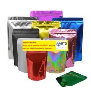 Sac en mylar refermable de couleur double face Sacs en papier d'aluminium pour le stockage des aliments Caisse d'emballage en plastique Sachets anti-odeurs