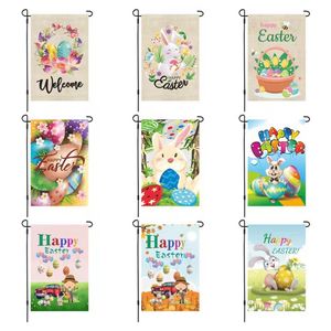 Drapeau de jardin en lin double face Happy Easter pour la maison et le jardin, la cour, la ferme, l'extérieur, les vacances, le printemps, le buffle, avec des œufs de lapin croisés 30,5 x 45,7 cm