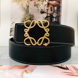 Cinturones de cuero con hebilla lisa de color dorado de 3,8 cm de ancho de cinturón de diseño Lychee de moda de grano de doble cara para hombres y mujeres