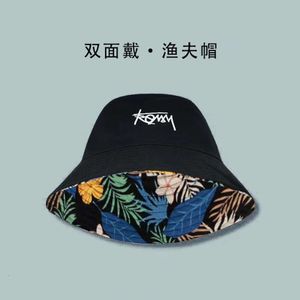 Chapeau de pêcheur double face avec grande circonférence de la tête et lettres graffitis pour homme - Chapeau pare-soleil tendance - Chapeau de protection solaire personnalisé hawaïen pour homme