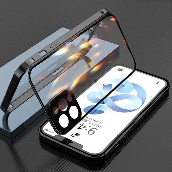 Étuis de téléphone magnétiques double face pour iPhone 12 13 14 pro Max étui de protection en verre Transparent couverture lentille complète 360 Anti-goutte