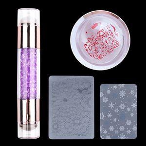 Dubbelzijdige spijker Stamper Stamping Plaatset sjablonen Jelly Silicone Stampers Crystal Hendle Nail Art Stamp Afbeelding Stencil Tools E167