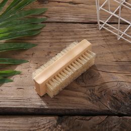 Dubbelzijdige natuurlijke haar nagelborstel manicure pedicure houten handgreep zacht verwijder stof nagels reinigingsgereedschap borstels
