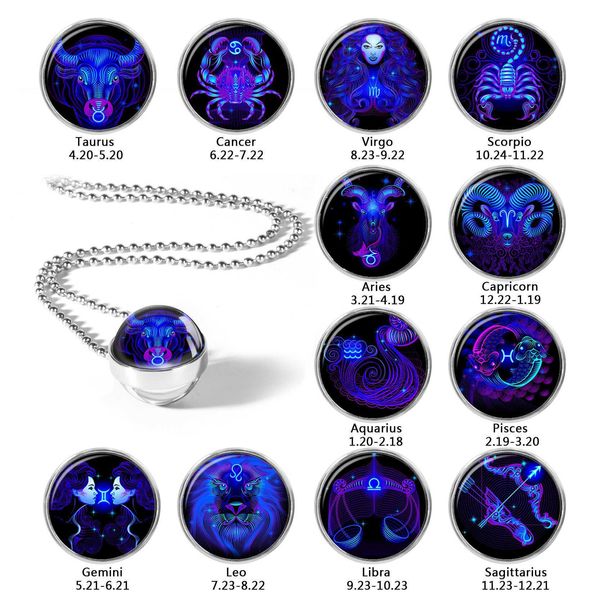 Collar de doble cara 12 constelaciones arte colgante cúpula collares de cristal joyería artesanal
