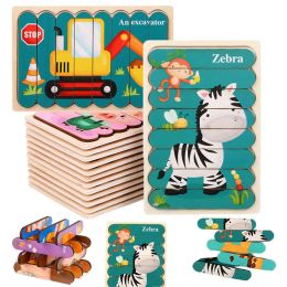 Strip à double face 3D puzzles bébé jouet en bois montessori matériaux jouets éducatifs pour enfants grandes briques