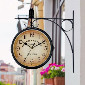 Horloge murale étanche double face de gare pour jardin rétro horloge murale en métal en fer forgé décoration extérieure intérieure silencieuse 240315