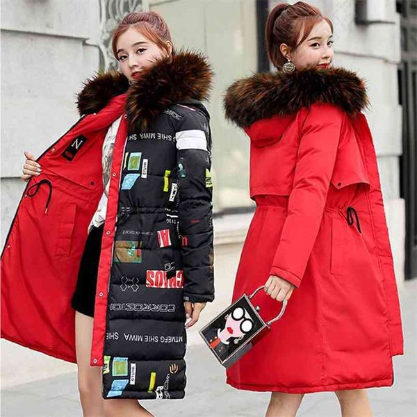 Double face Porter Long Parkas Corée Mode Femmes Vestes D'hiver À Capuche Chaud Épais Coton Manteaux Femme Outwear Plus La Taille D243 210512