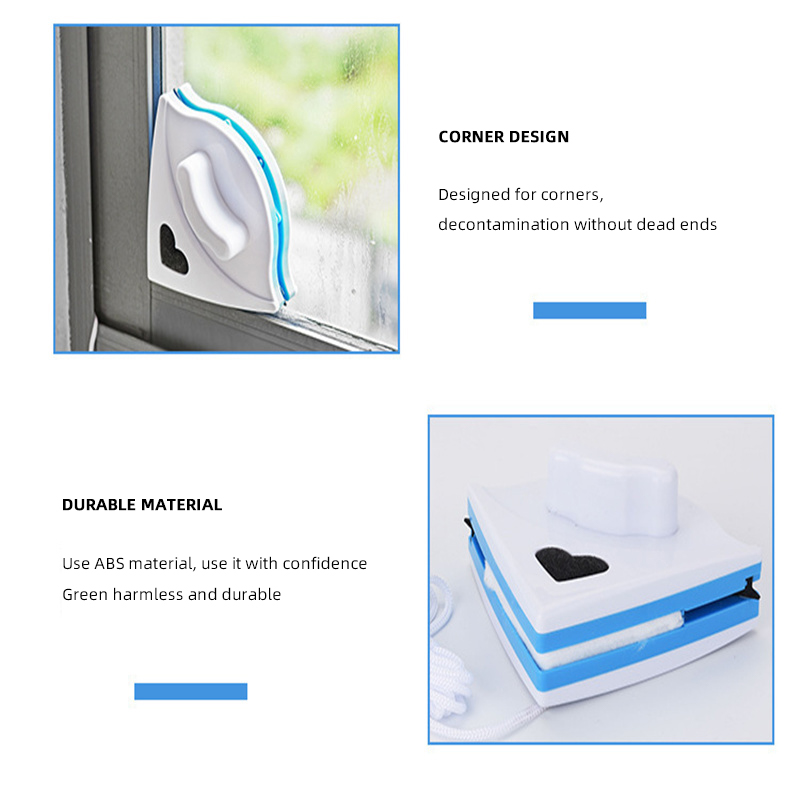 Dubbelsidig Windows Torka borste magnetiska rengöringsglasögonverktygstriangelskrapa för 3-8 mm enkellager glas som beskriver ABS Green