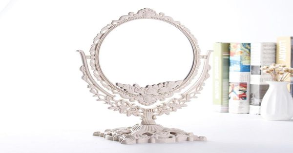 Miroir de maquillage double face, miroir de table de bureau rotatif à 360 degrés, miroir de vanité cosmétique de beauté ovale de style européen rétro8341936