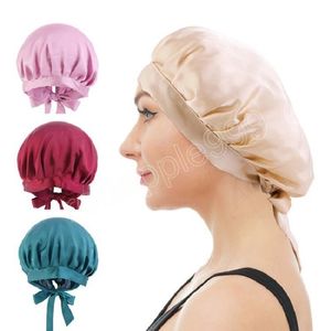 Double Bonnet de Couchage Soyeux Extra Large Satin Doublé Bonnet Couverture pour Femmes avec Ruban Élastique Soins des Cheveux Long Turban Cap