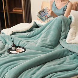 Dubbele vaste kleur gooi deken flanel fleece zachte volwassen winter warme steek donzig bed linnen sprei voor sofa slaapkamer 231221