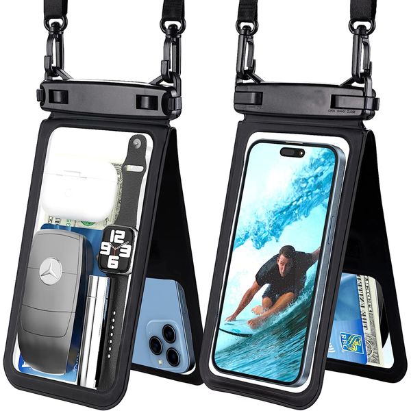 Double Space IPX8 Etui étanche pour téléphone Sac étanche sous-marin flottant pour vacances de natation pour iPhone 14 Pro Max 13 12 Samsung S23 S22 S10 S20 S21 Ultra jusqu'à 7 pouces
