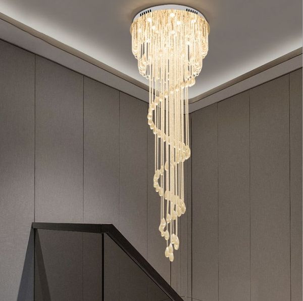 Livraison gratuite Double escalier en colimaçon lustre cristal plafond lustre éclairage restaurant hôtel hall loft longues lumières d'éclairage