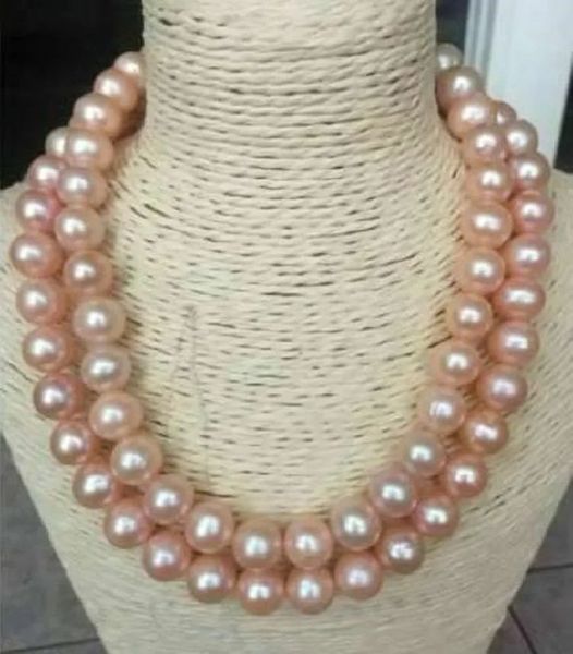 Double Strand AAA 910 mm Collier de perle rose de mer de Chine sud 18 pouces 14k boucle en or 231221