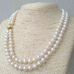 Double Strands 8-9mm South Sea White Pearl Necklace