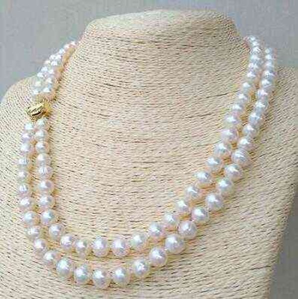 Collar de perlas blancas del Mar del Sur de doble hebra de 8-9 mm
