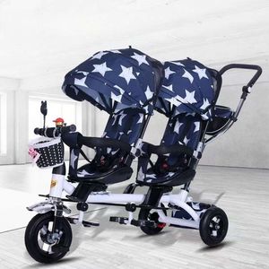 Dubbele kinderwagen groothandel- Kinderfietskinderwagen Dubbele zitplaatsen Babydriewieler voor tweelingen Fietsen Vouwen Drie wielen Tweelingdriewieler Kinderwagens mode Sportief