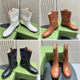Bottes de chevalier à Double clous pour femmes, bottes de styliste, plateforme en cuir de luxe, bottes de Cowboy de haute qualité à la mode, taille 35-42
