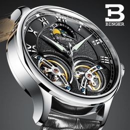 Dubbele Zwitserland Horloges Binger Origineel Heren Automatisch Horloge Zelfopwindend Mode Heren Mechanisch Horloge Leer Y1905150200C