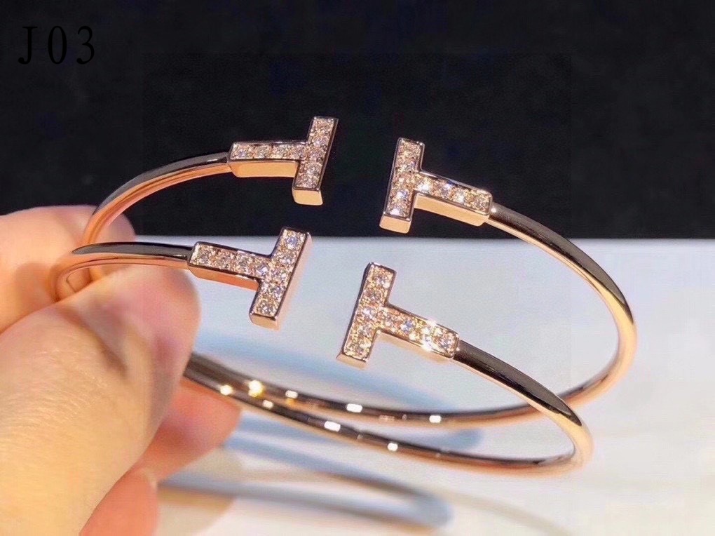Double T Armband Classic Diamond Designer Jewelry Rose Gold White Fritillaria Emamel Bangle for Women Men Brithday Gift