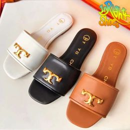 Dubbele T sport sandalen tt dia's Designer schoenen vrouw slipper plat platform sandale mannen glijbaan flip flops echt lederen zomervakantie maat 35-42