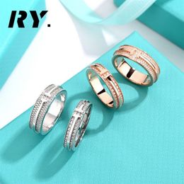 Anillos de boda de doble T Anillo de compromiso 925 joyería de plata esterlina diseñador para parejas hombres mujeres fiesta del día de San Valentín gift211t