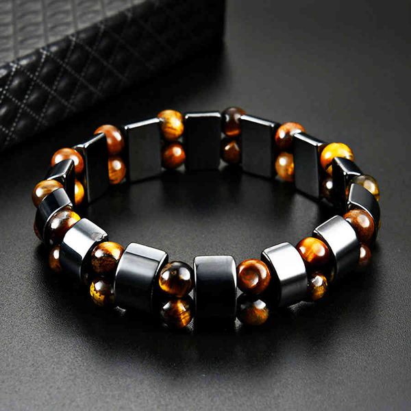 Double Tiger's Men Tiger Eye Hematite Charm Bracelets pour femme Bracelet en pierre d'énergie naturelle