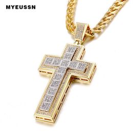 Double Pendentif Croix À La Mode Glacé Brillant Cristal Noir Argent Chaîne En Or Collier Hommes Collier Hip Hop Bijoux Cuba's Nec254g