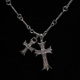 Double pendentif croix Vintage en Zircon, or blanc, pendentifs de fête de mariage, chaîne pour femmes et hommes, ras du cou, bijoux cadeau