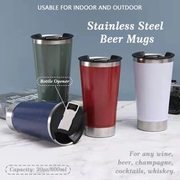 Tasse thermique en acier inoxydable à double paroi avec couvercle et ouvre-bouteille Tasses à bière Verres à vin Tasses à café 20 oz 550 ml 231228