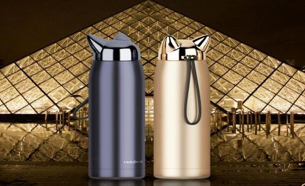 Thermos à double paroi flacons sous vide en acier inoxydable tasses mignonnes chat renard oreille thermale lait de voyage