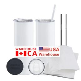 Botellas de agua de doble pared de 20 oz Sublimación delgada recta Blancos en blanco Vasos Tazas de acero inoxidable Tazas para beber aisladas bb0531