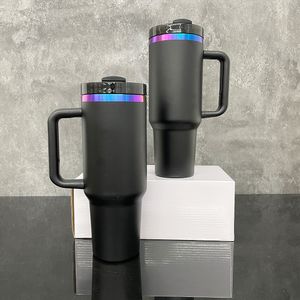 Dubbele ommuurde H2.0 40oz geïsoleerde reismok met ombre blauw paars vergulde roestvrijstalen poedercoate koffieauto sportmok voor lasergravure